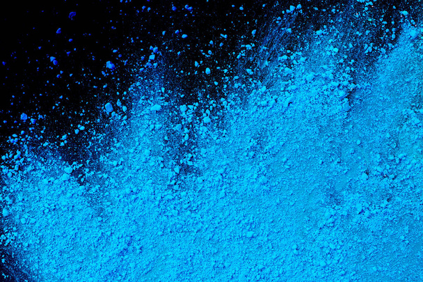 Blue color background of chalk powder. Blue color dust particles - Photo, Image
