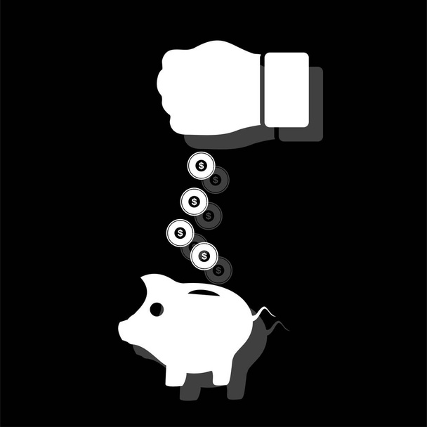 Piggy bank és a kéz érme ikon lapos - Vektor, kép