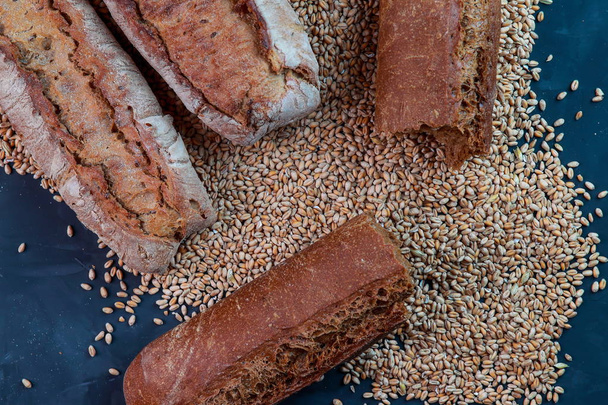 fresh delicious Greek baguette and wheat - Photo, Image