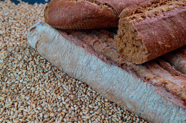 fresh delicious Greek baguette and wheat - Photo, Image