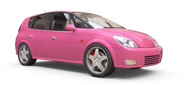 Pink city car with blank surface for your creative design. 3D illustration. - Foto, Bild