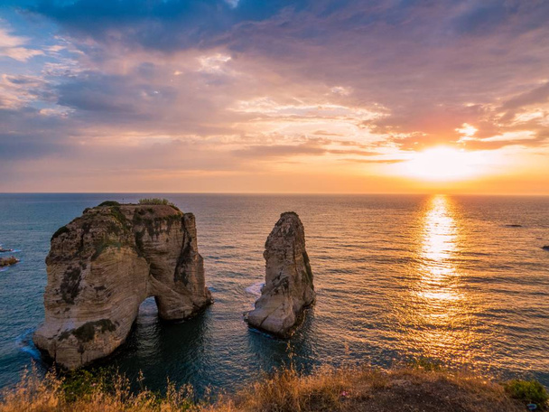 Magical sunset on Raouche, Pigeons' Rock. In Beirut, Lebanon - Photo, Image