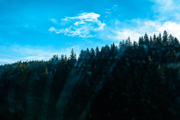 Великолепный горный ландшафт с зеленым лесом и голубым небом западной Украины
 - Фото, изображение