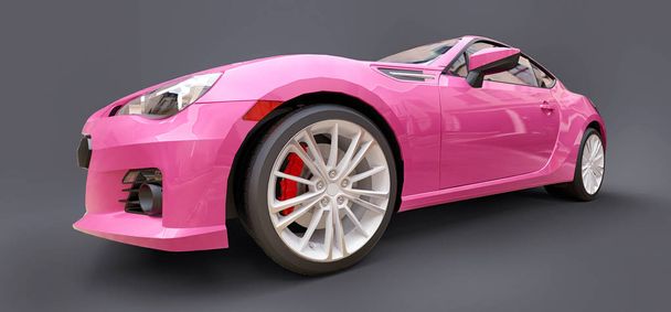 Rózsaszín kis sportkocsi kupé. 3D-s renderelés. - Fotó, kép
