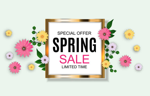 Spring Sale Cute Background with Colorful Flower Elements. Vector Illustration - Vetor, Imagem