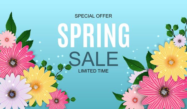 Spring Sale Cute Background with Colorful Flower Elements. Vector Illustration - Vetor, Imagem