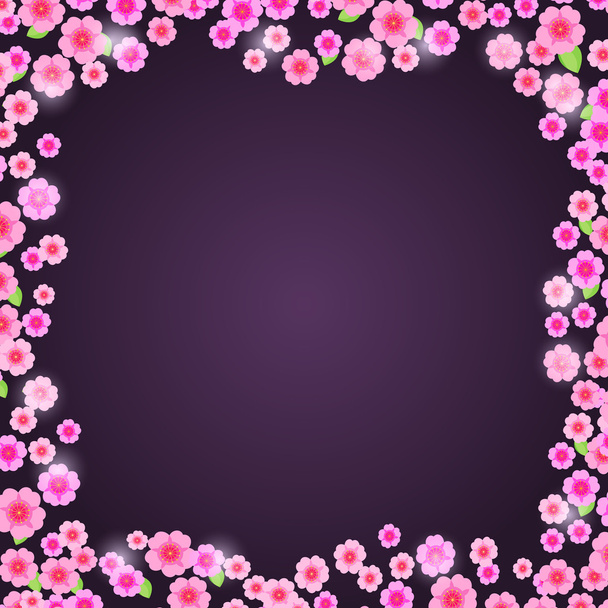 Romantic Pink Floral Frame on Dark Purple Background - Vector, Image