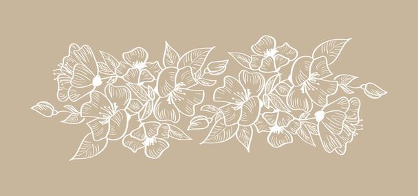 Spring vector floral frame ornament scandinavian tropical isolated illustration. White design summer flower elements on beige background for print, wedding, greeting card - Vettoriali, immagini