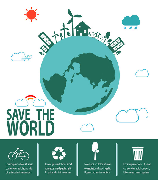 Tallenna maailma infographic, pelastaa planeetan, Earth Day, kierrätys, ympäristöystävällinen, ekologia käsite, eristetty valkoinen tausta vektori kuva
 - Vektori, kuva