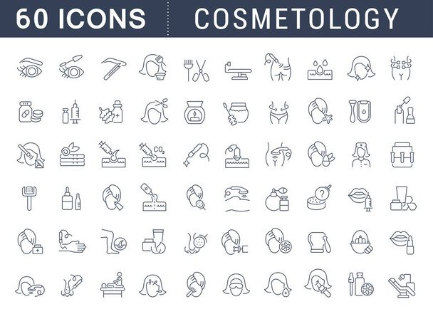 Definir ícones de linha vetorial de cosmetologia
. - Vetor, Imagem