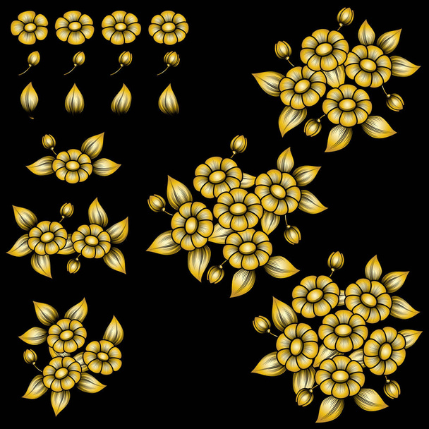 Daisy gouden elementen - Vector, afbeelding