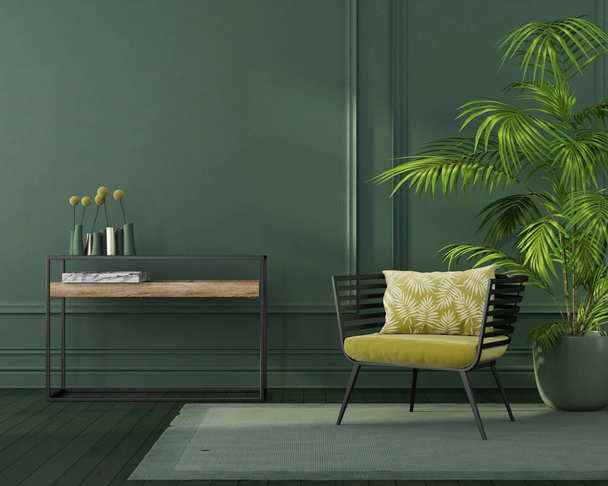 Green interior with a yellow armchair - Photo, Image