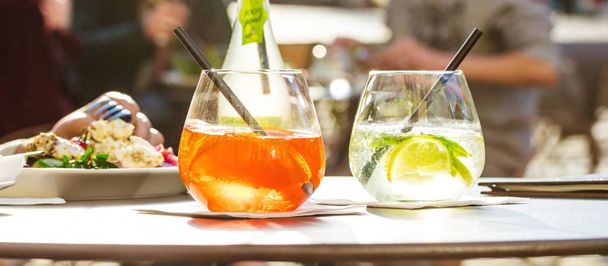 close-up view of tasty cocktail in misted glasses, selective focus  - 写真・画像