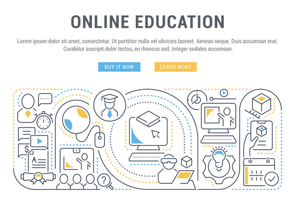 Vector Illustration with Linear Icons of Online Education. - Vector, Image