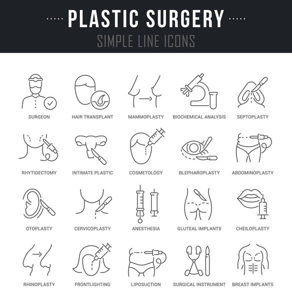 Set Vektor Line Symbole der plastischen Chirurgie. - Vektor, Bild