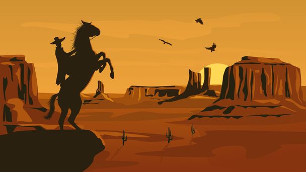 Horizontal cartoon illustration of prairie wild west. - Vector, Image