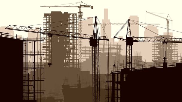 Illustration of construction site with crane and building. - Vector, Image
