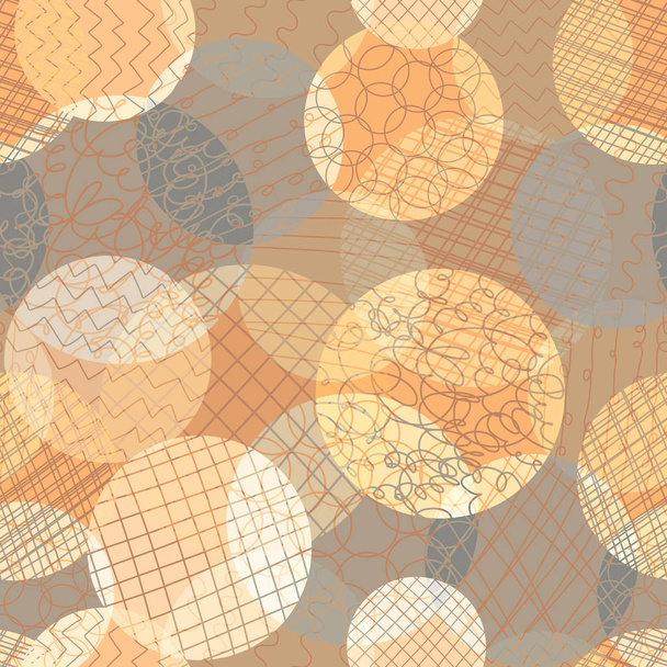 Círculos abstratos padrão vetor sem costura. Pontos em camadas opacidade diferente laranja, coral, fundo de repetição marrom. Cenário abstrato moderno. Use para tecido, papel de parede, banner web, papel digital
. - Vetor, Imagem