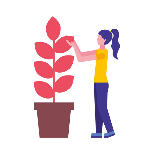 young woman with potted plant - Vector, Image