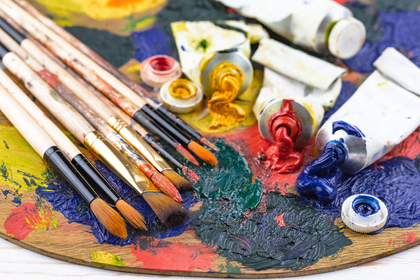 Paint brushes and paints for drawing. - Fotó, kép