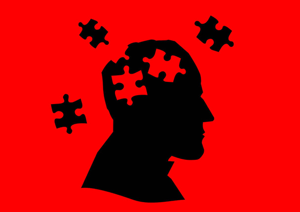 Illustration of mental illness with head of a man destroied like a puzzle - Photo, Image