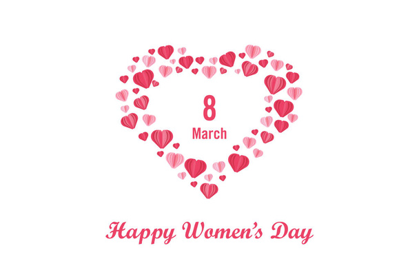 International Women's Day poster, achtergrond en behang. Belettering van Happy Women's day met rood hart, liefde, met behulp van origami, papier gesneden ontwerp. - Vector, afbeelding