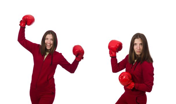 Vrouw bokser geïsoleerd op de witte - Foto, afbeelding