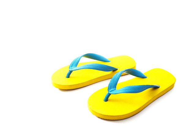 żółty i niebieski gumowy flip flop buty - Zdjęcie, obraz