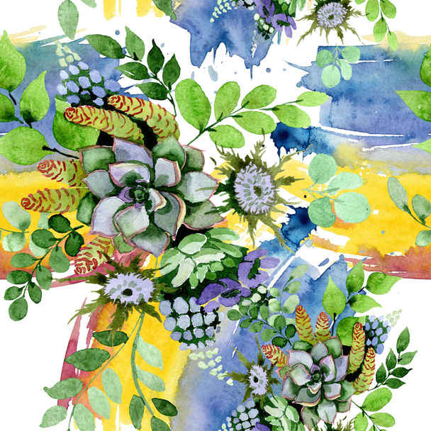 Zamatos csokor virág botanikai virágok. Akvarell háttér illusztráció készlet. Varratmentes háttérben minta. - Fotó, kép