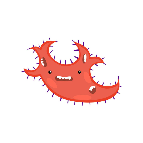 Red toothy viruses or bacteria emoticon character of infection or illness in microbiology against white - Vector, Imagen
