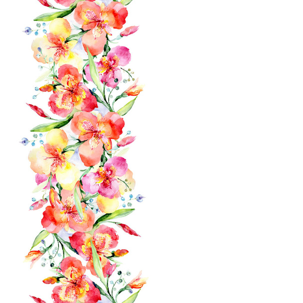 Orange violas bouquet floral botanical flowers. Watercolor background illustration set. Seamless background pattern. - Foto, imagen