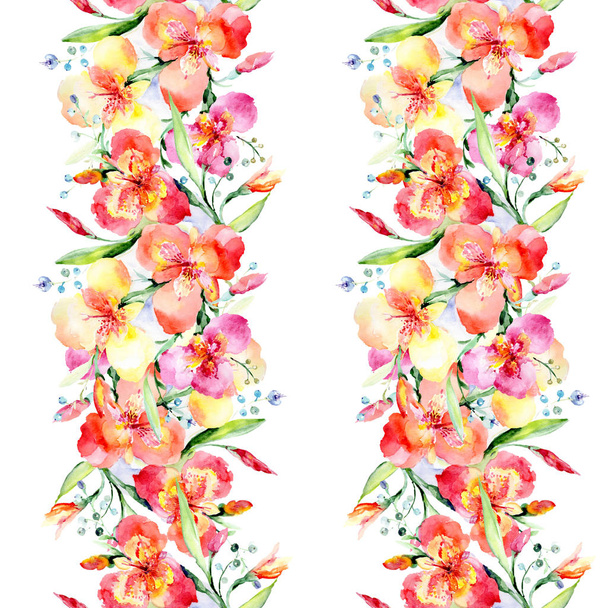 Πορτοκαλί βιόλες floral μπουκέτο λουλούδια βοτανική. Ακουαρέλα φόντο εικόνα σύνολο. Απρόσκοπτη υπόβαθρο μοτίβο. - Φωτογραφία, εικόνα