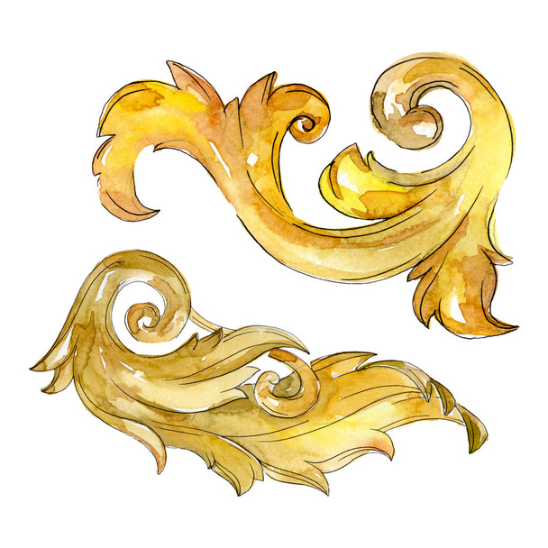 Gold monogram floral ornament. Baroque design isolated elements. Watercolor background illustration set. - Foto, Imagem