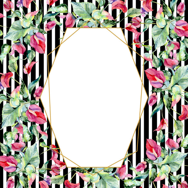 Pink spathiphyllum floral botanical flowers. Watercolor background illustration set. Frame border ornament square. - 写真・画像