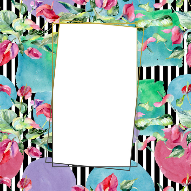 Pink spathiphyllum floral botanical flowers. Watercolor background illustration set. Frame border ornament square. - Foto, immagini