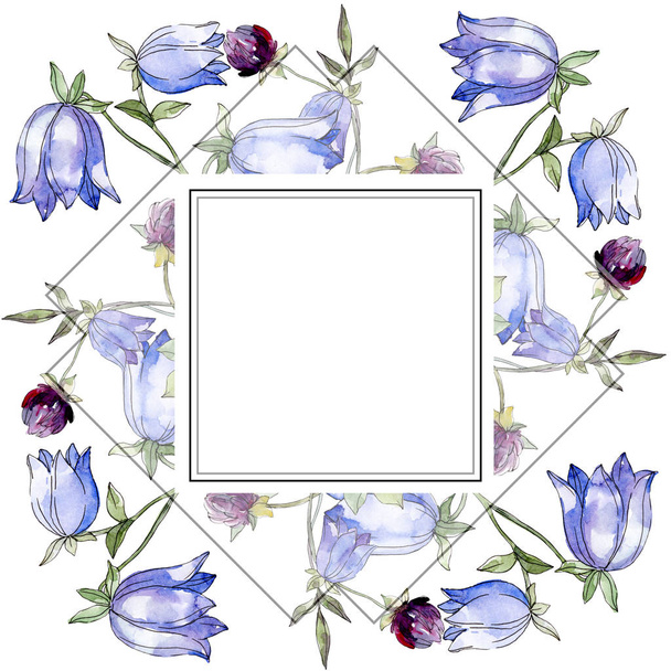 Αγριολούλουδα εκτύπωση floral βοτανικό λουλούδι. Ακουαρέλα φόντο εικόνα σύνολο. Πλαίσιο συνόρων στολίδι τετράγωνο. - Φωτογραφία, εικόνα