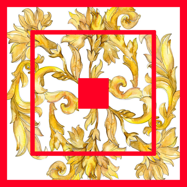 Gouden monogram floral sieraad. Aquarel achtergrond afbeelding instellen. Naadloze achtergrondpatroon. - Foto, afbeelding