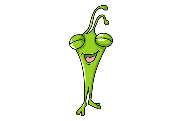 Vector cartoon illustration of cute green monster is happy. Isolated on white background. - Vektör, Görsel