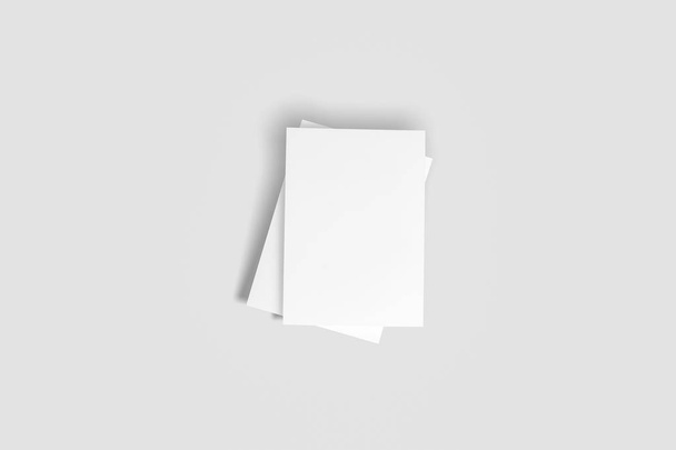 Valkoiset paperit. Realistinen tyhjä paperi huomata malli A4-muodossa pehmeät varjot eristetty pehmeällä harmaalla pohjalla. 3D-renderointi
. - Valokuva, kuva