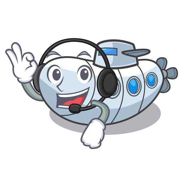 With headphone diving submarine in the mascot sea - Vettoriali, immagini