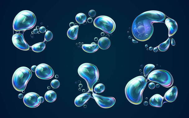 Set of isolated soap or shampoo realistic bubbles - Vector, Image