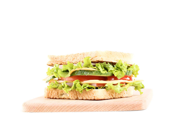 Tasty sandwich with cutting board isolated on white background - Fotoğraf, Görsel