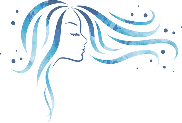 girl hair oceanic blue curls - Vector, Image