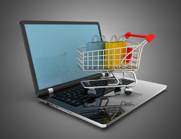 Online alışveriş kavramı. 3D çizim - Fotoğraf, Görsel