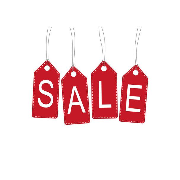 Red sale tag hanging vector icons. Sale price tag hanged icon set. - Vektor, obrázek
