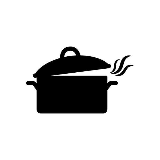 Casseruola isolata nera con icona del vettore di fumo. Fumo cucina pentola icona silhouette pentola
. - Vettoriali, immagini