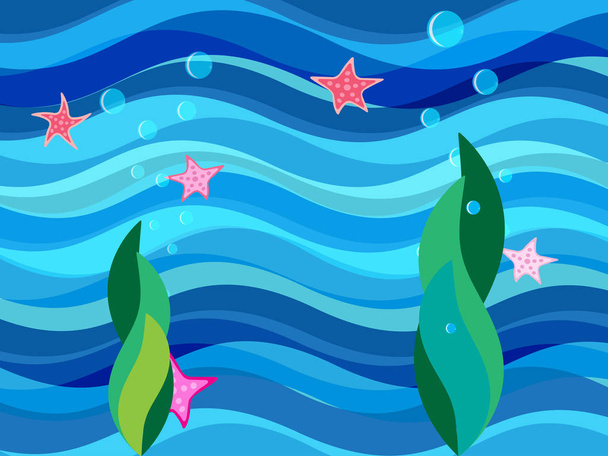 Фон з морським дном, водоростями і морськими зірками
 - Вектор, зображення