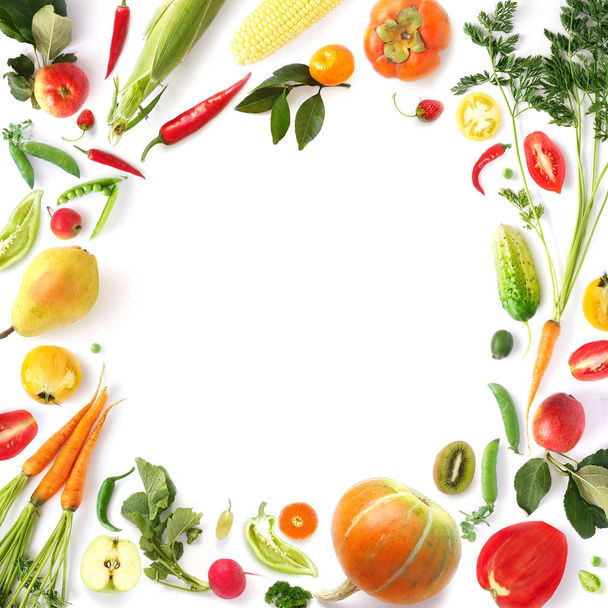 Frame made of fruits and vegetables, copy space. - Photo, image