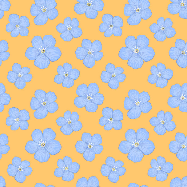 Seamless pattern with blue flowers on yellow background. Floral summer background. Vector illustration. - Vector, Image