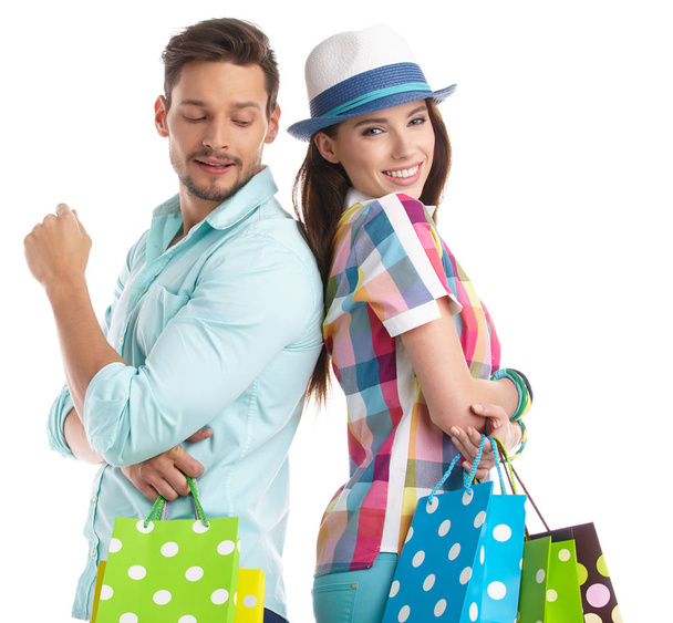 couple with shopping bags - Fotoğraf, Görsel